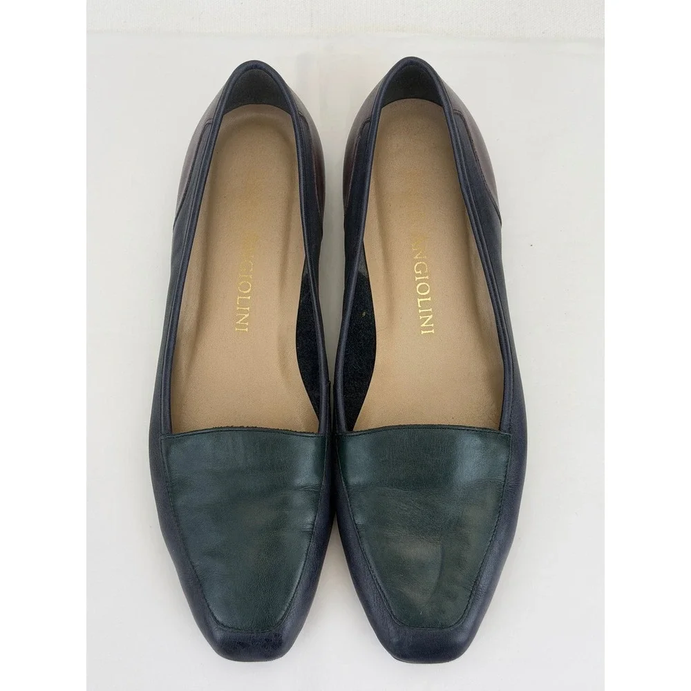 Enzo Angiolini Square Toe Leather Flats 9M Colorblock Vintage 90s Italian